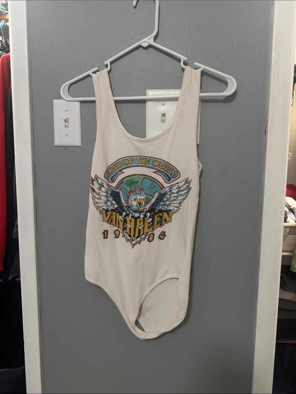 Forever 21 Cream Graphic Band Bodysuit
